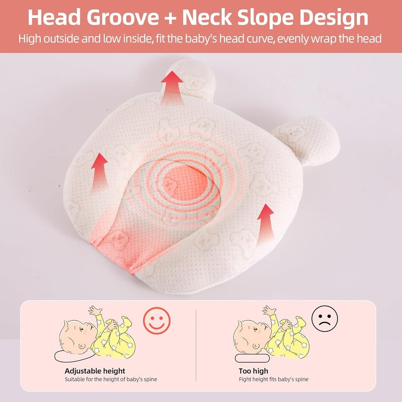 Foileon Portable Baby Pillow, Adjustable Cute Cartoon Bear Soft and Cozy Pillow, Ergonomic Design Soft Hypoallergenic Pillows for Newborn Babies Sleeping Prevent Flat Head - Image 5